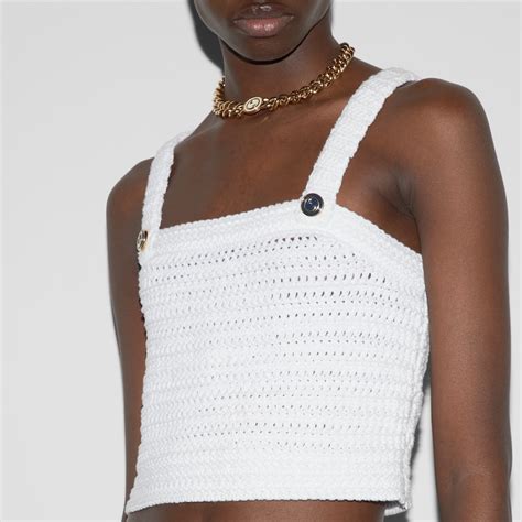 gucci crochet top|Crochet knit cotton top in ivory .